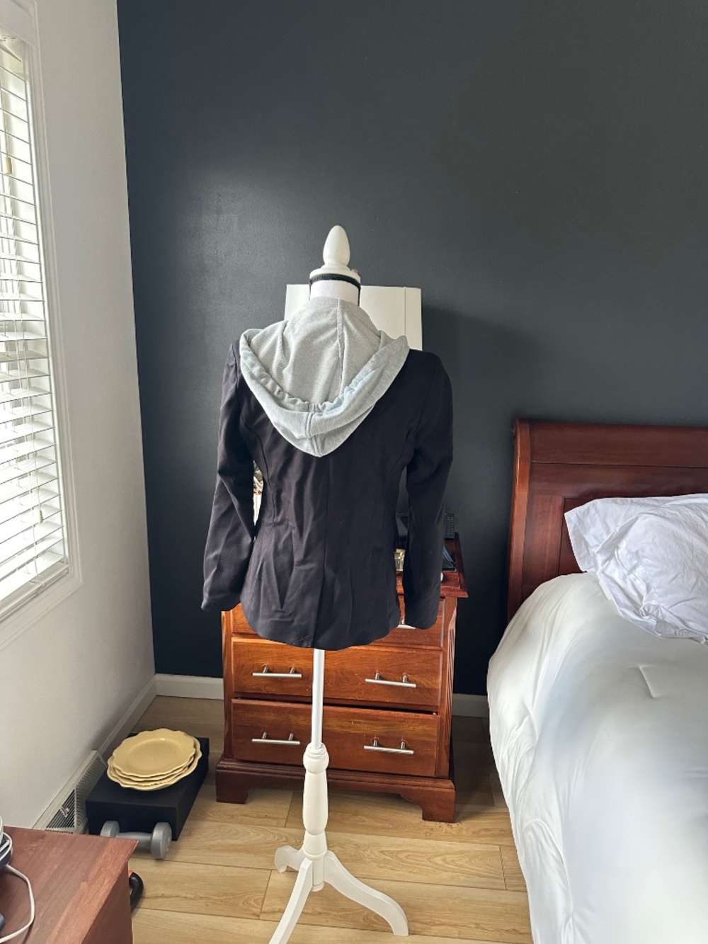 Central Park West Black Blazer Jacket with Grey Attached Hoodie - Size S - Picture 2 of 3